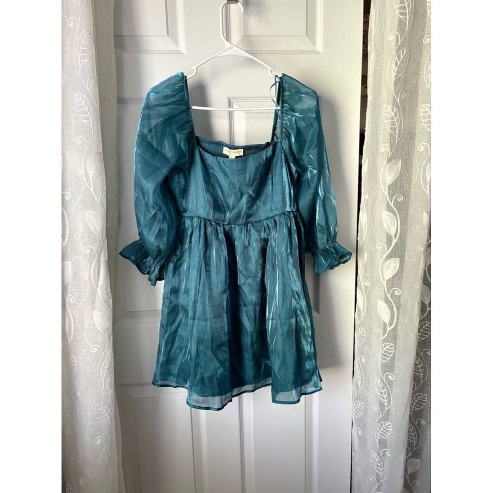 Thirty / Thirty Babydoll Fairycore Mermaid Shimmery Mini Dress sz L Puff-Sleeve